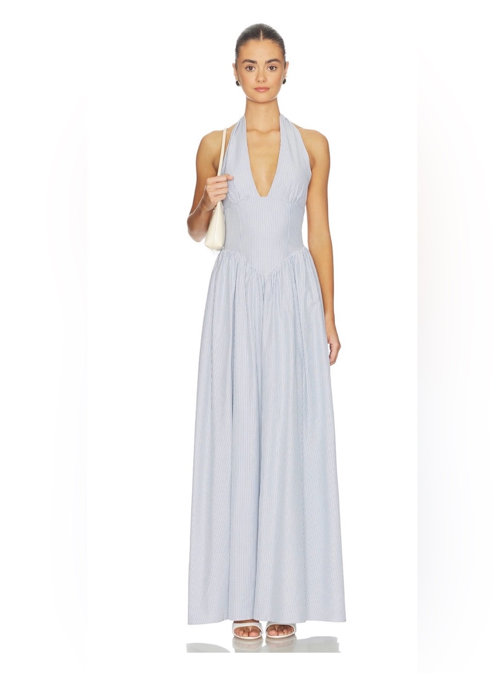 Striped Blue Halter Maxi Dress